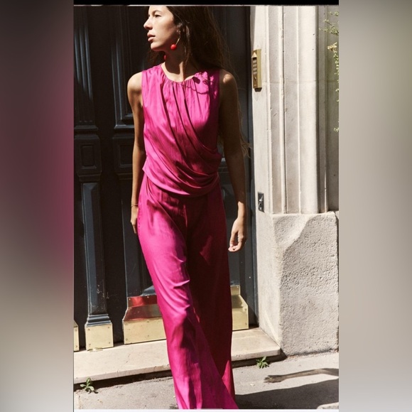 Zara gathered waist Satin Effect Jumpsuit - Picture 6 of 6
